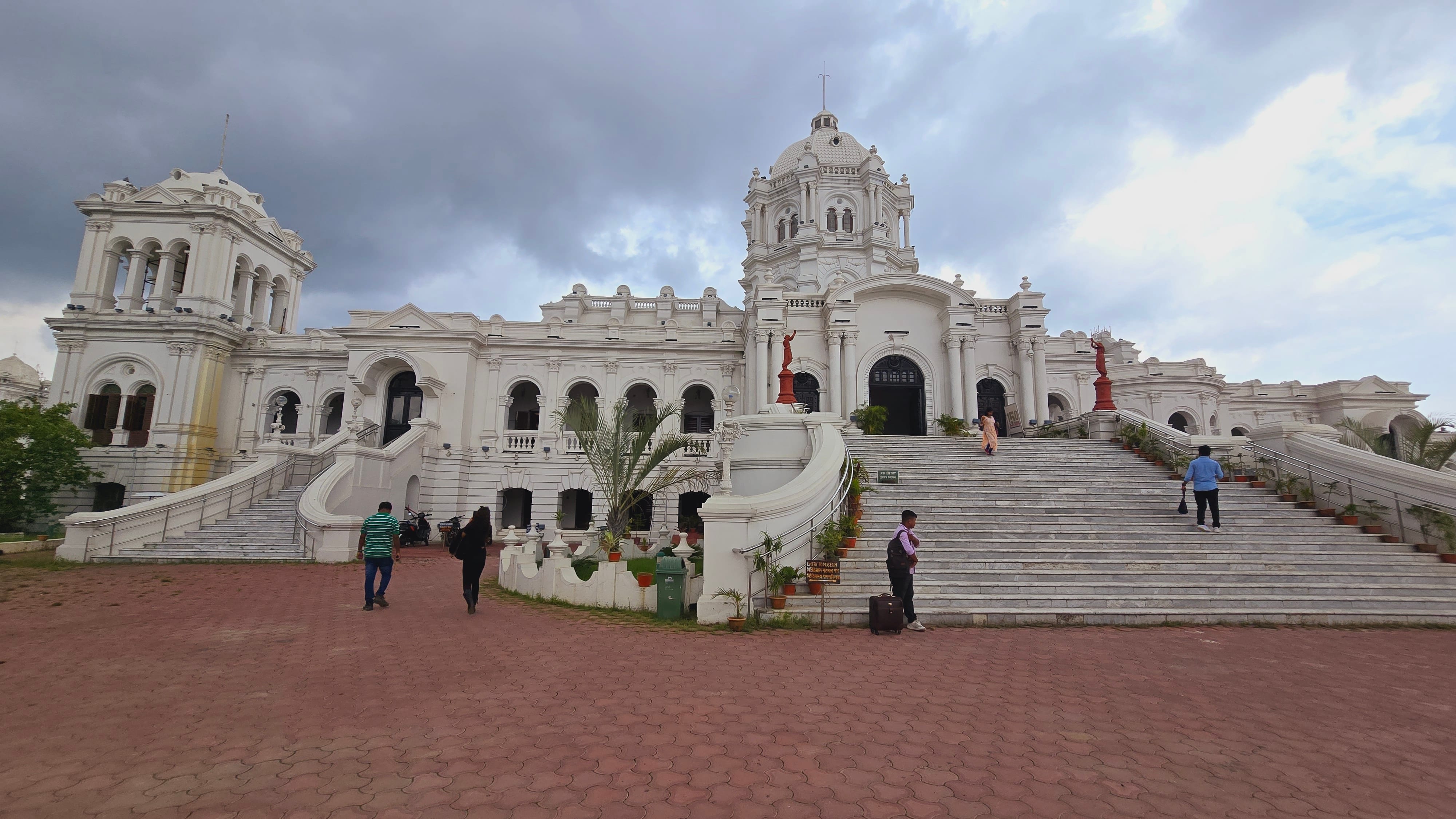 Ornate white facade of the Ujjayanta Palace landmark in Agartala