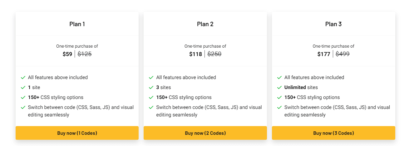 Pricing tiers and features for the Microthemer AppSumo deal
