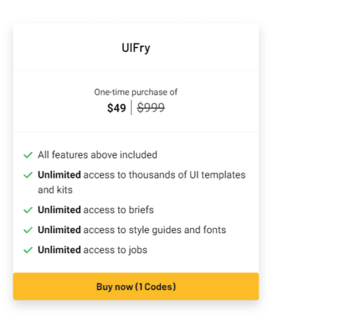 Pricing comparison table for the UIFry AppSumo deal