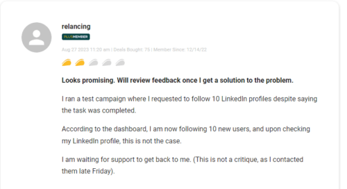 Customer feedback and rating for the RAYZO Lifetime Deal