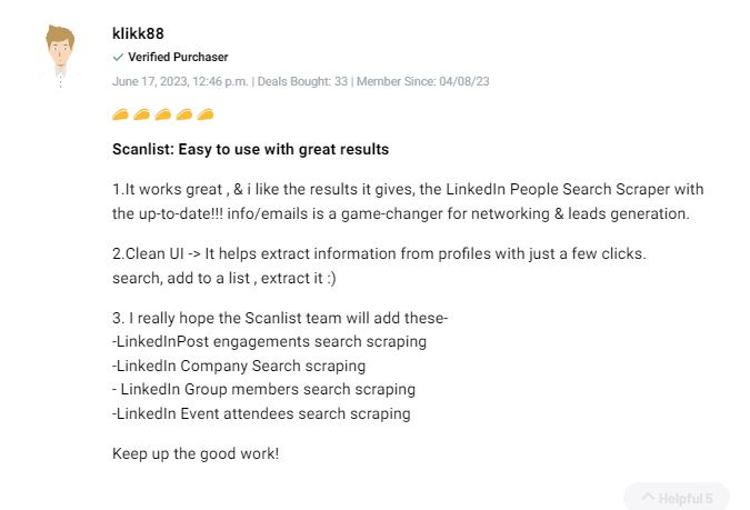 Positive customer feedback and rating for Scanlist lifetime deal