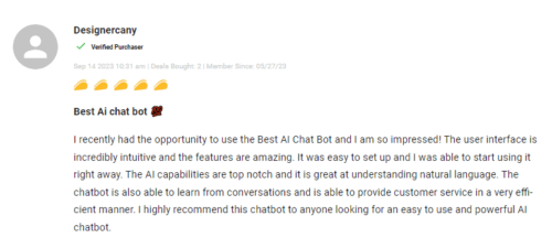 User testimonial praising the ease of setting up Answerly.