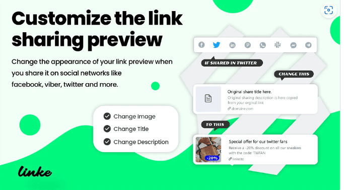 Interface showing options to customize social media link sharing previews