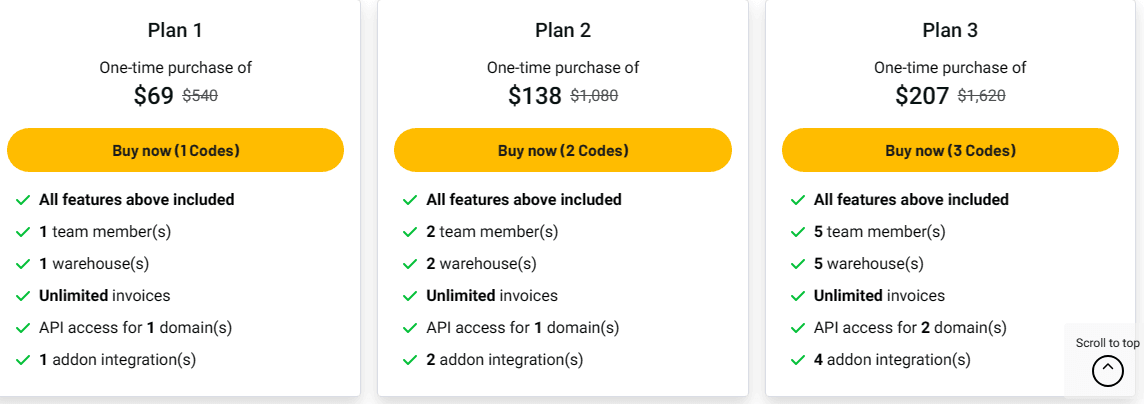 Comparison table showing different pricing tiers for FullStro software access