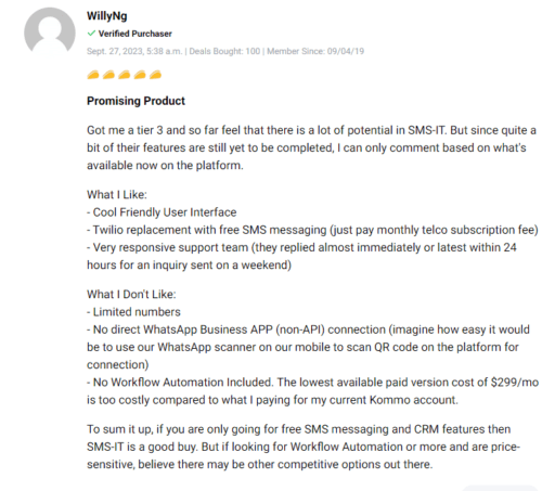 Detailed user feedback about the effectiveness of SMS-iT marketing tools.