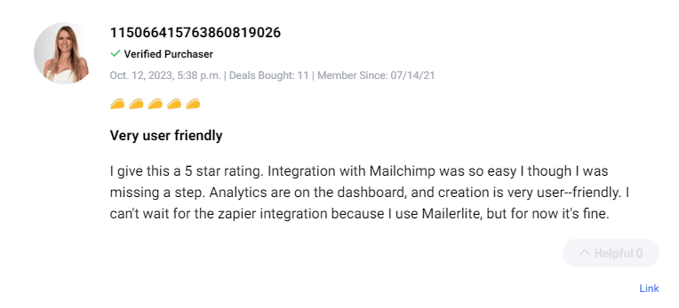 Positive user review highlighting the value of Rhym lifetime deal.