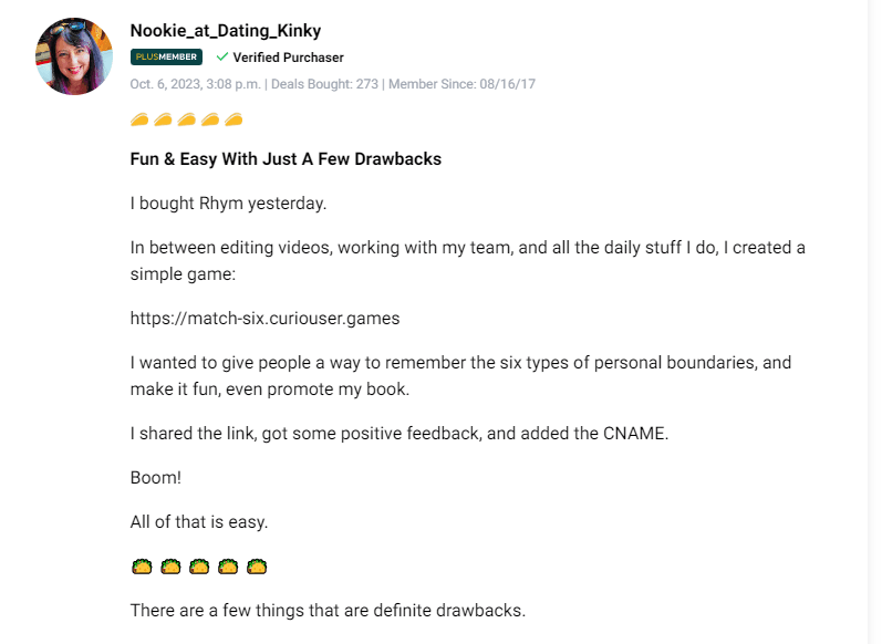 User feedback regarding the ease of creating interactive marketing games.