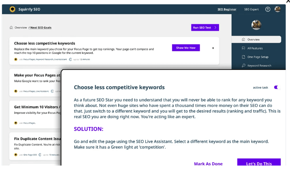 Infographic highlighting unique features of the Squirrly SEO plugin