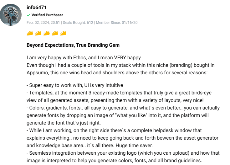Positive user experience and success story from an Ethos customer