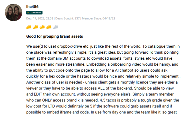 User review detailing the benefits of Ethos for team collaboration