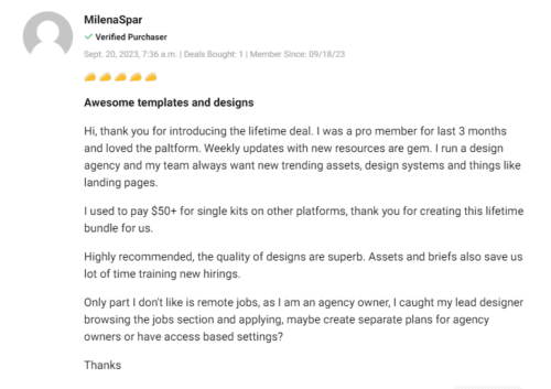 Positive user testimonial about the UIFry lifetime deal