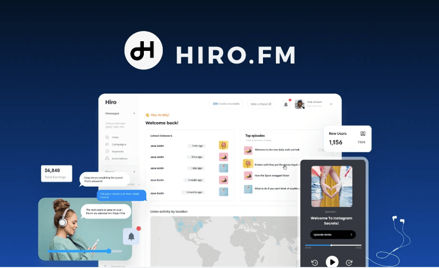 Hiro.fm পডকাস্টিং প্ল্যাটফর্মের লোগো এবং পরিচিতি