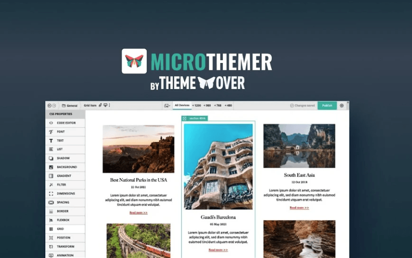 Microthemer interface showing WordPress design customization options